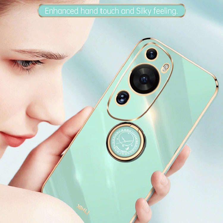 For Huawei P60 Art XINLI Straight Edge 6D Electroplate TPU Phone Case with Ring Holder(Black)