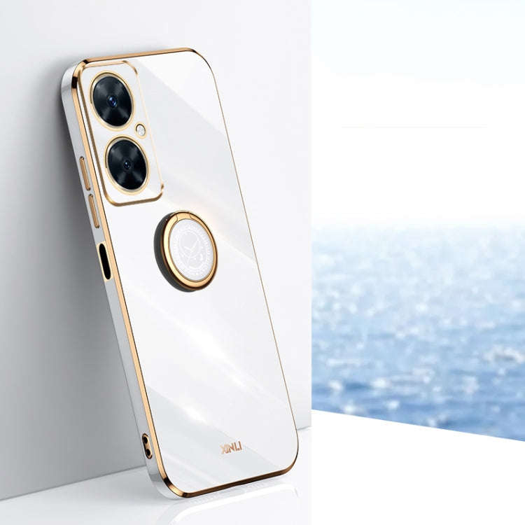 For Huawei Maimang 20 XINLI Straight Edge 6D Electroplate TPU Phone Case with Ring Holder(White)