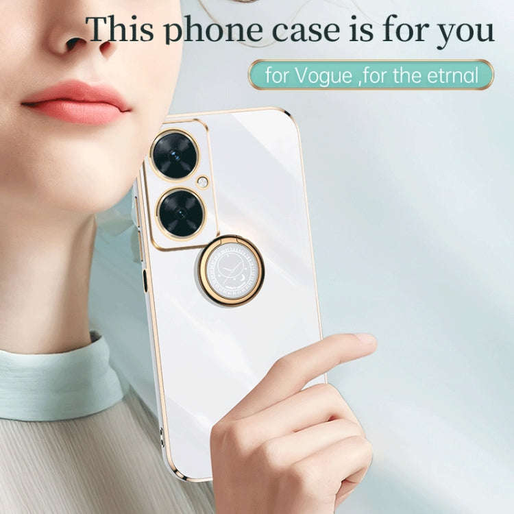For Huawei Maimang 20 XINLI Straight Edge 6D Electroplate TPU Phone Case with Ring Holder(White)