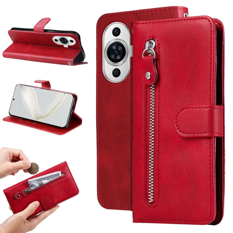 For Huawei nova 11 Calf Texture Zipper Leather Phone Case(Red)