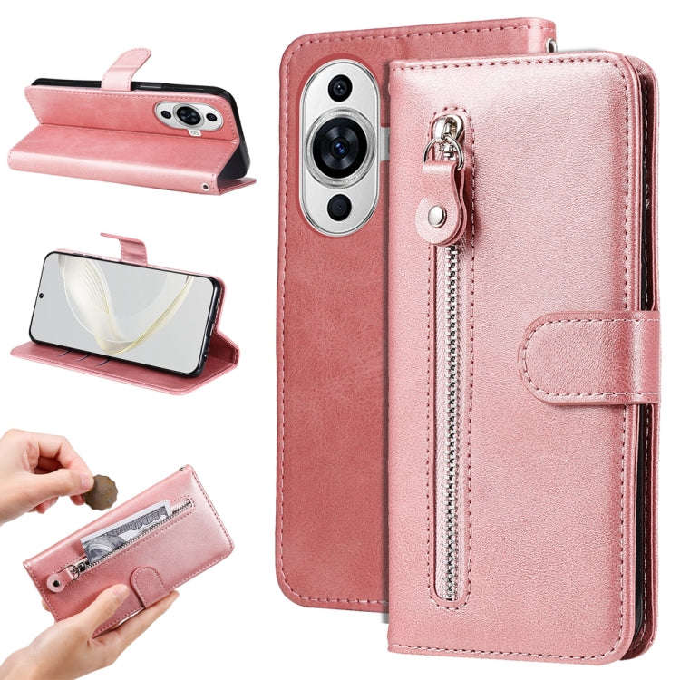 For Huawei nova 11 Pro Calf Texture Zipper Leather Phone Case(Rose Gold)