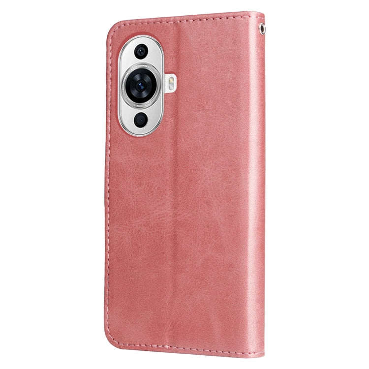 For Huawei nova 11 Pro Calf Texture Zipper Leather Phone Case(Rose Gold)