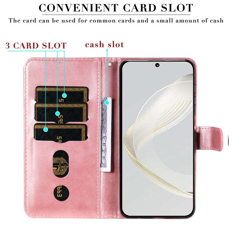For Huawei nova 11 Pro Calf Texture Zipper Leather Phone Case(Rose Gold)