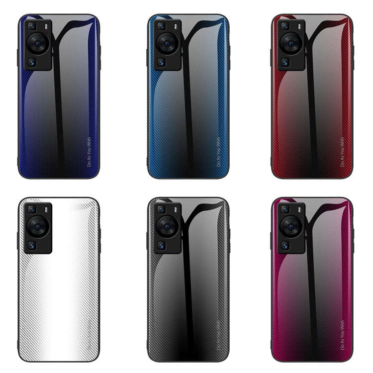 For Huawei P60 Texture Gradient Glass TPU Phone Case(Blue)