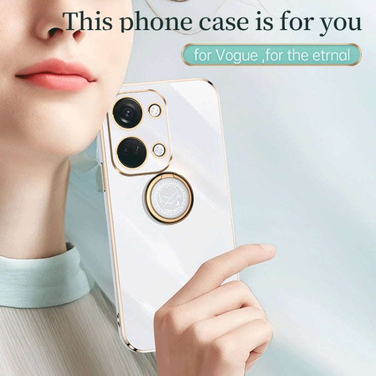 For OnePlus Ace 2V XINLI Straight Edge 6D Electroplate TPU Phone Case with Ring Holder(Hawthorn Red)
