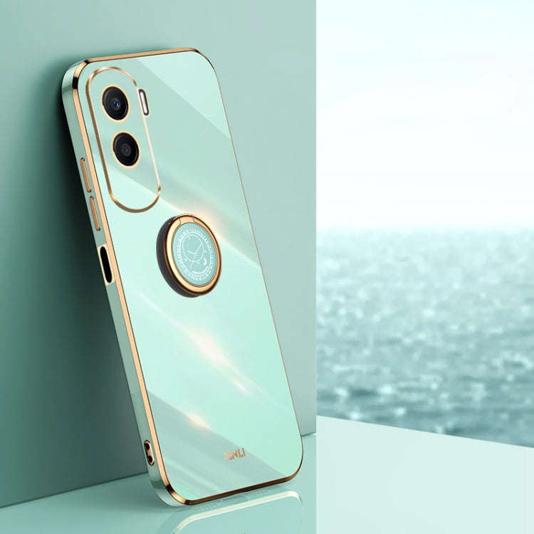 For Honor X50i 5G XINLI Straight Edge 6D Electroplate TPU Phone Case with Ring Holder(Mint Green)