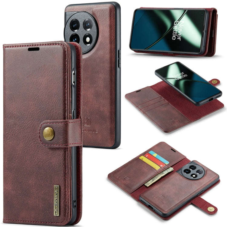 For OnePlus 11 DG.MING Crazy Horse Texture Detachable Magnetic Leather Case(Red)