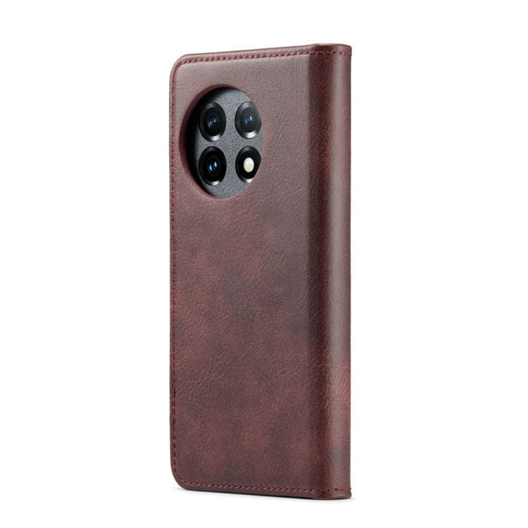For OnePlus 11 DG.MING Crazy Horse Texture Detachable Magnetic Leather Case(Red)