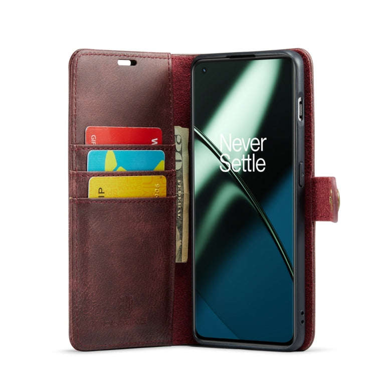 For OnePlus 11 DG.MING Crazy Horse Texture Detachable Magnetic Leather Case(Red)