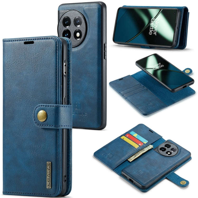 For OnePlus 11 DG.MING Crazy Horse Texture Detachable Magnetic Leather Case(Blue)