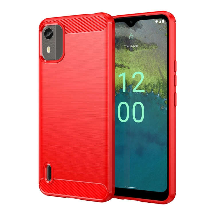 For Nokia C12 Brushed Texture Carbon Fiber TPU Phone Case(Red)