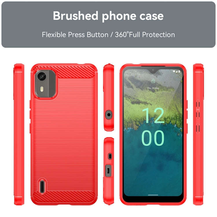 For Nokia C12 Brushed Texture Carbon Fiber TPU Phone Case(Red)