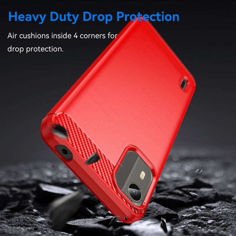 For Nokia C12 Brushed Texture Carbon Fiber TPU Phone Case(Red)
