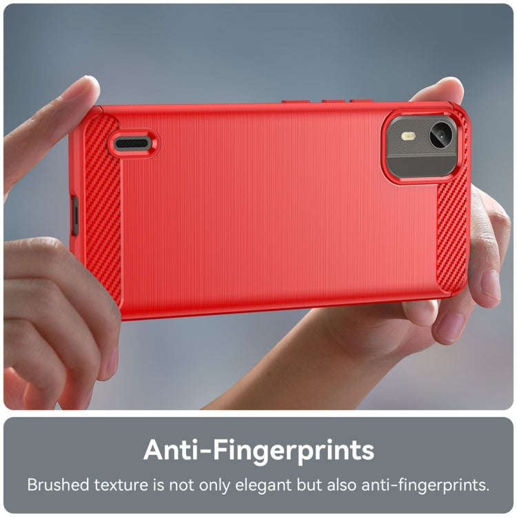 For Nokia C12 Brushed Texture Carbon Fiber TPU Phone Case(Red)