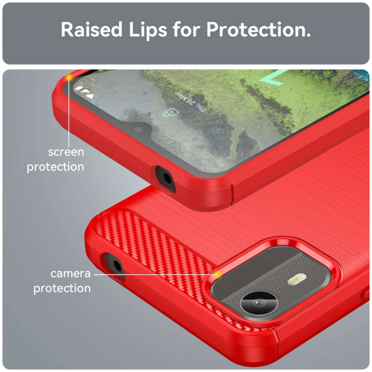 For Nokia C12 Brushed Texture Carbon Fiber TPU Phone Case(Red)
