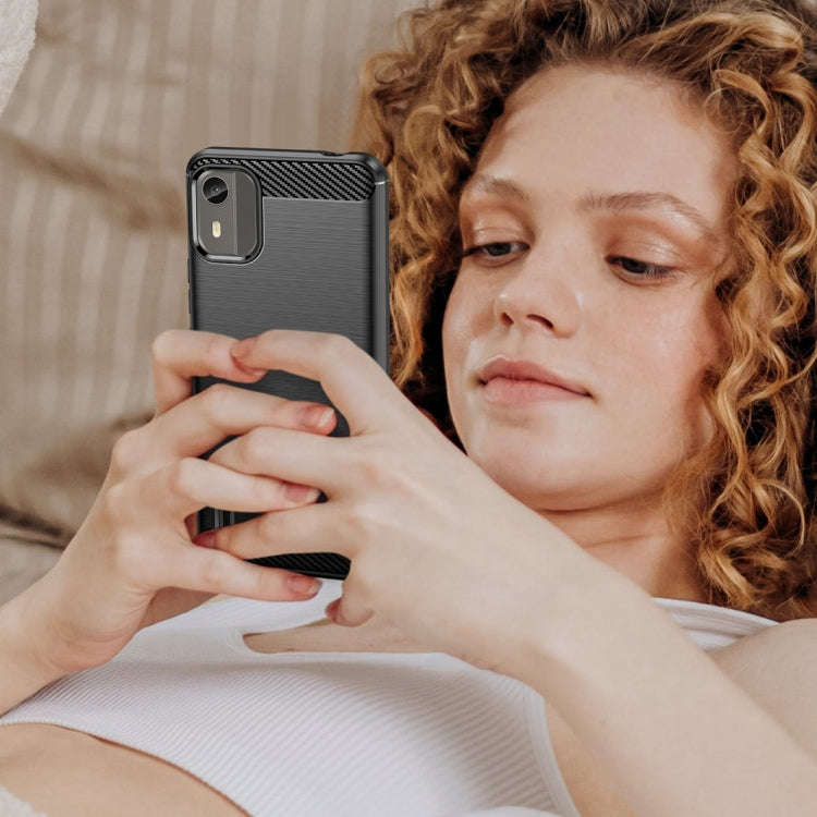 For Nokia C12 Pro Brushed Texture Carbon Fiber TPU Phone Case(Black)