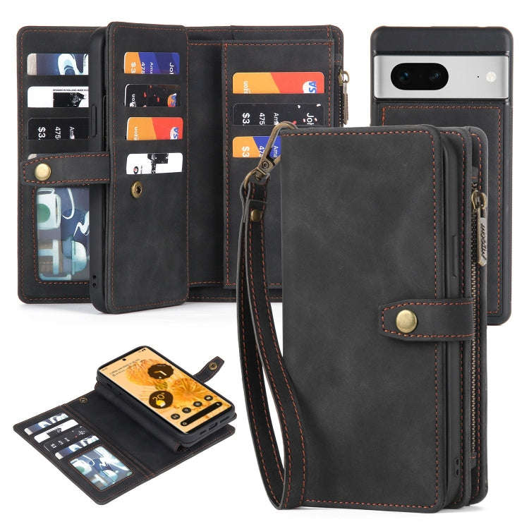 For Google Pixel 7 Zipper Wallet Detachable Magnetic Leather Phone Case(Black)