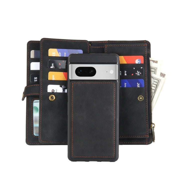 For Google Pixel 7 Zipper Wallet Detachable Magnetic Leather Phone Case(Black)
