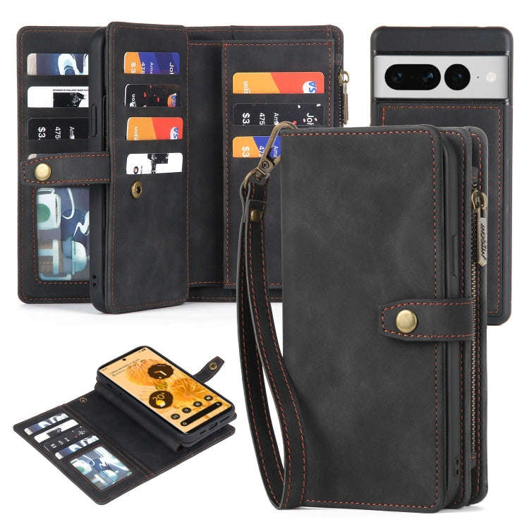For Google Pixel 7 Pro Zipper Wallet Detachable Magnetic Leather Phone Case(Black)