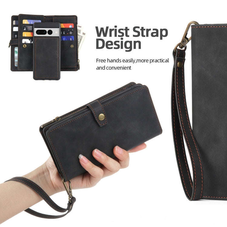 For Google Pixel 7 Pro Zipper Wallet Detachable Magnetic Leather Phone Case(Black)