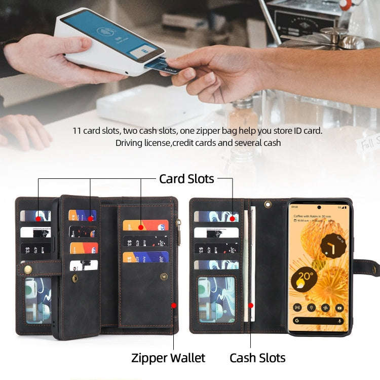 For Google Pixel 7 Pro Zipper Wallet Detachable Magnetic Leather Phone Case(Black)