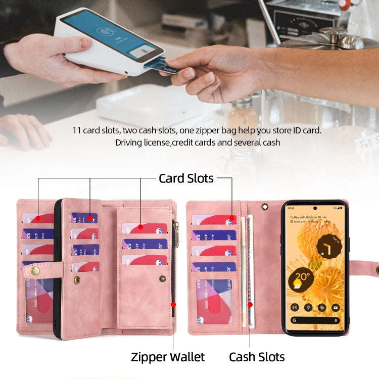 For Google Pixel 6 Zipper Wallet Detachable Magnetic Leather Phone Case(Pink)