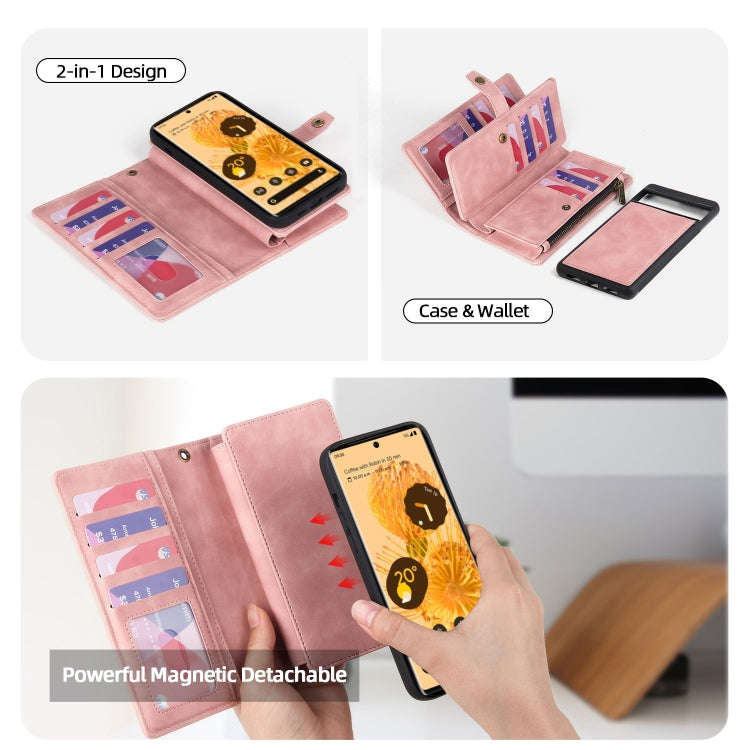 For Google Pixel 6 Zipper Wallet Detachable Magnetic Leather Phone Case(Pink)