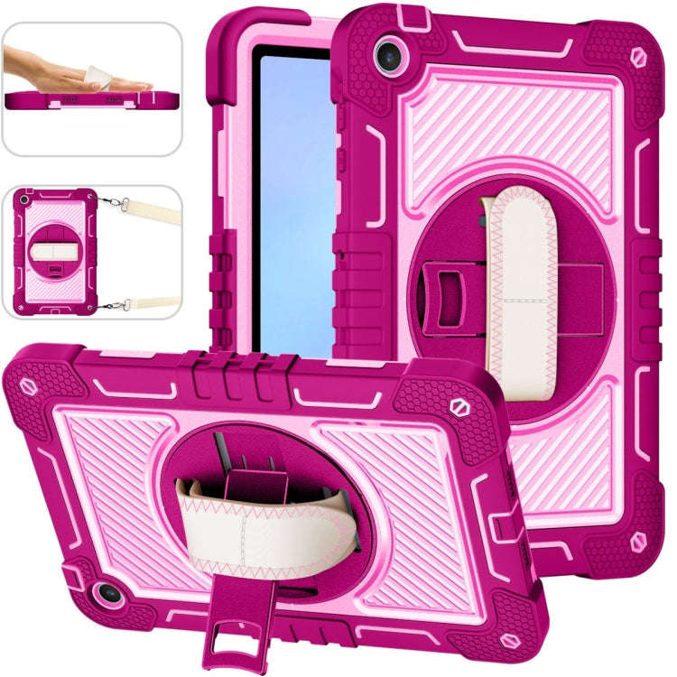 For Huawei MatePad SE 10.4 360 Degree Rotation PC Contrast Silicone Tablet Case(Rose Red + Pink)