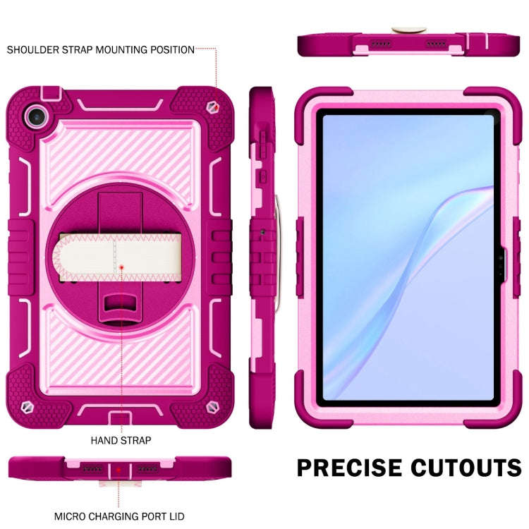 For Huawei MatePad SE 10.4 360 Degree Rotation PC Contrast Silicone Tablet Case(Rose Red + Pink)