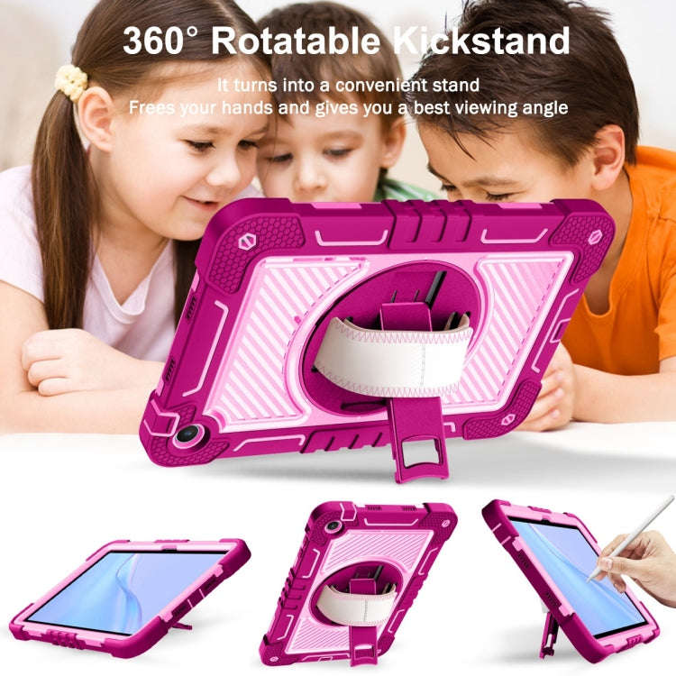 For Huawei MatePad SE 10.4 360 Degree Rotation PC Contrast Silicone Tablet Case(Rose Red + Pink)