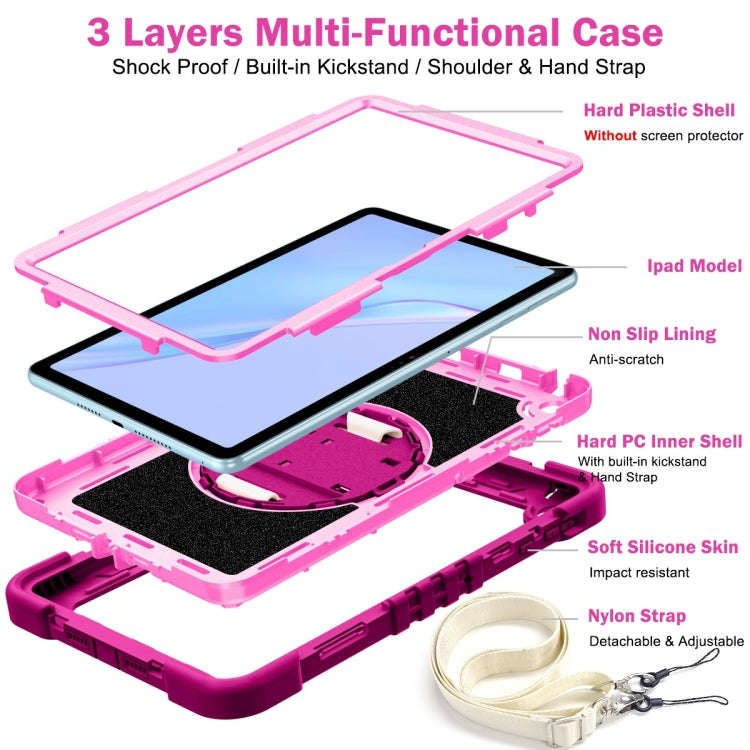 For Huawei MatePad SE 10.4 360 Degree Rotation PC Contrast Silicone Tablet Case(Rose Red + Pink)