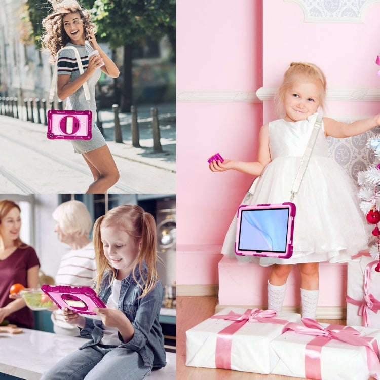 For Huawei MatePad SE 10.4 360 Degree Rotation PC Contrast Silicone Tablet Case(Rose Red + Pink)