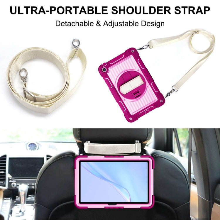 For Huawei MatePad SE 10.4 360 Degree Rotation PC Contrast Silicone Tablet Case(Rose Red + Pink)