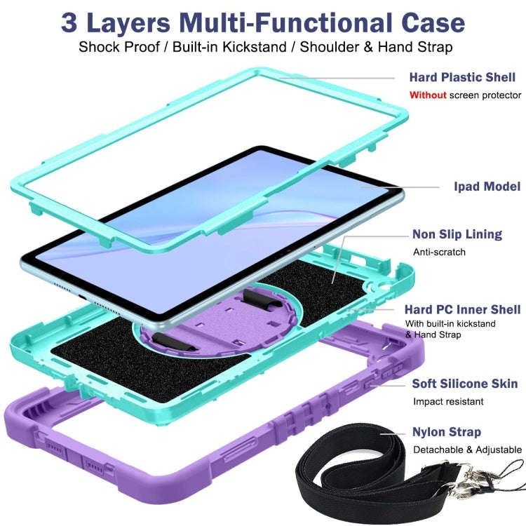 For Huawei MatePad SE 10.4 360 Degree Rotation PC Contrast Silicone Tablet Case(Purple + Mint Green)