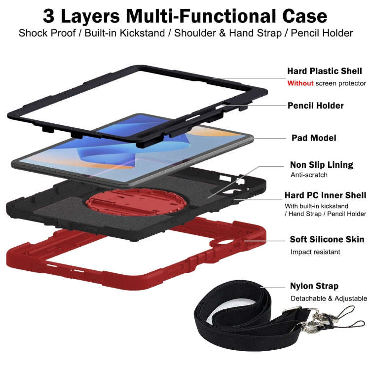 For Huawei MatePad 11 2023 360 Degree Rotation PC Contrast Silicone Tablet Case(Red + Black)