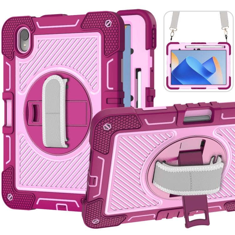 For Huawei MatePad 11 2023 360 Degree Rotation PC Contrast Silicone Tablet Case(Rose Red + Pink)