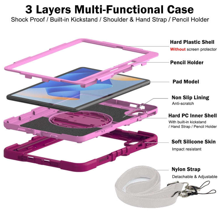 For Huawei MatePad 11 2023 360 Degree Rotation PC Contrast Silicone Tablet Case(Rose Red + Pink)