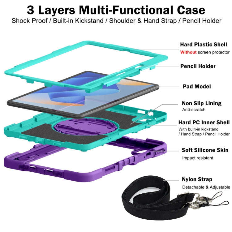 For Huawei MatePad 11 2023 360 Degree Rotation PC Contrast Silicone Tablet Case(Purple + Mint Green)