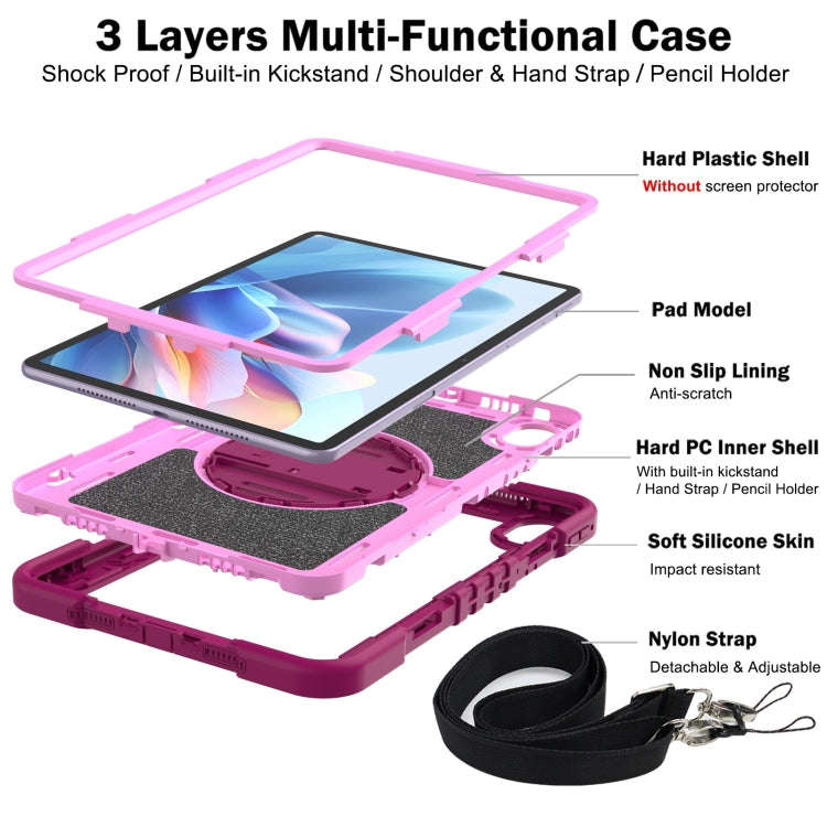For Huawei MatePad 11.5 2023 360 Degree Rotation PC Contrast Silicone Tablet Case(Rose Red + Pink)