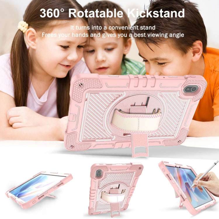 For Huawei MatePad SE 11 360 Degree Rotation PC Contrast Silicone Tablet Case(Rose Gold)