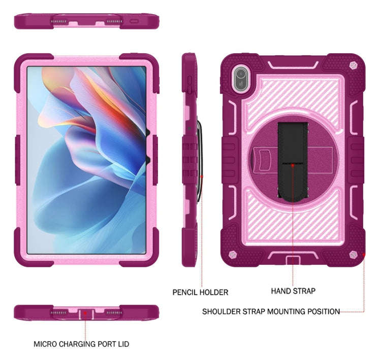For Huawei MatePad SE 11 360 Degree Rotation PC Contrast Silicone Tablet Case(Rose Red + Pink)