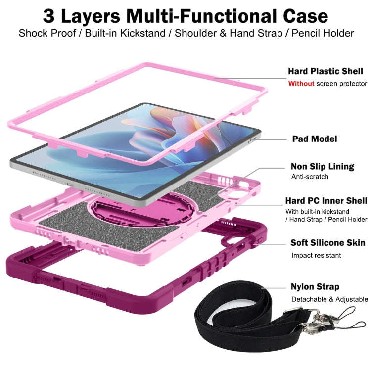 For Huawei MatePad SE 11 360 Degree Rotation PC Contrast Silicone Tablet Case(Rose Red + Pink)