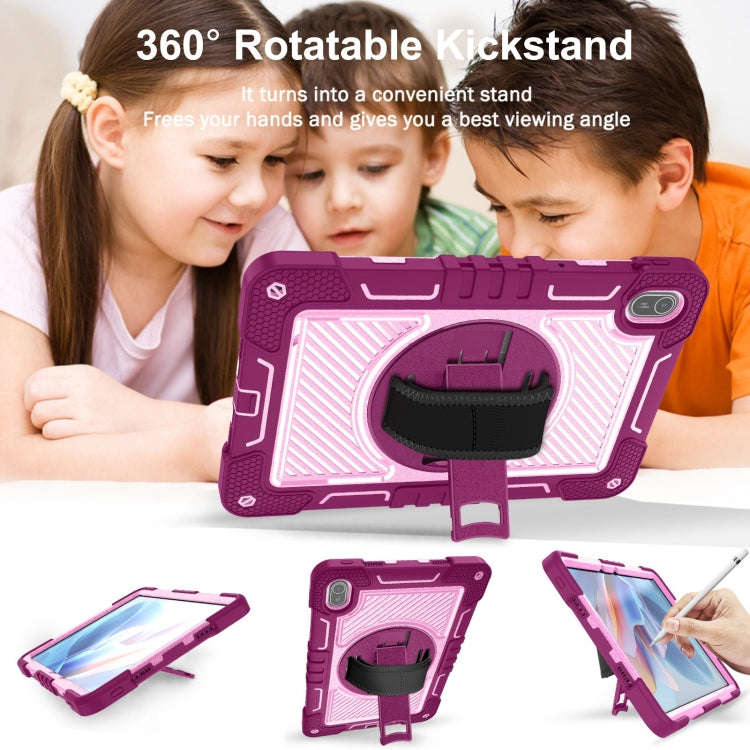 For Huawei MatePad SE 11 360 Degree Rotation PC Contrast Silicone Tablet Case(Rose Red + Pink)