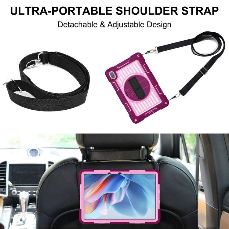 For Huawei MatePad SE 11 360 Degree Rotation PC Contrast Silicone Tablet Case(Rose Red + Pink)