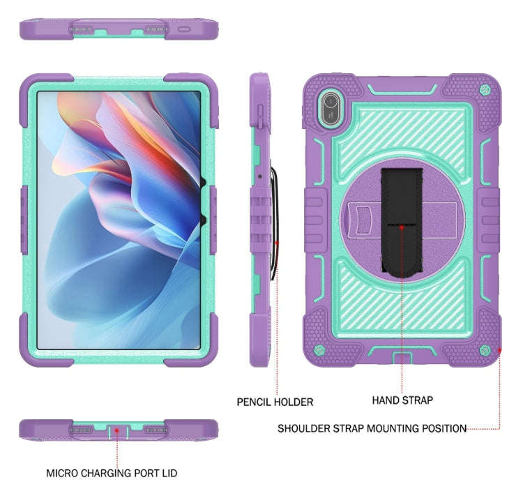 For Huawei MatePad SE 11 360 Degree Rotation PC Contrast Silicone Tablet Case(Purple + Mint Green)