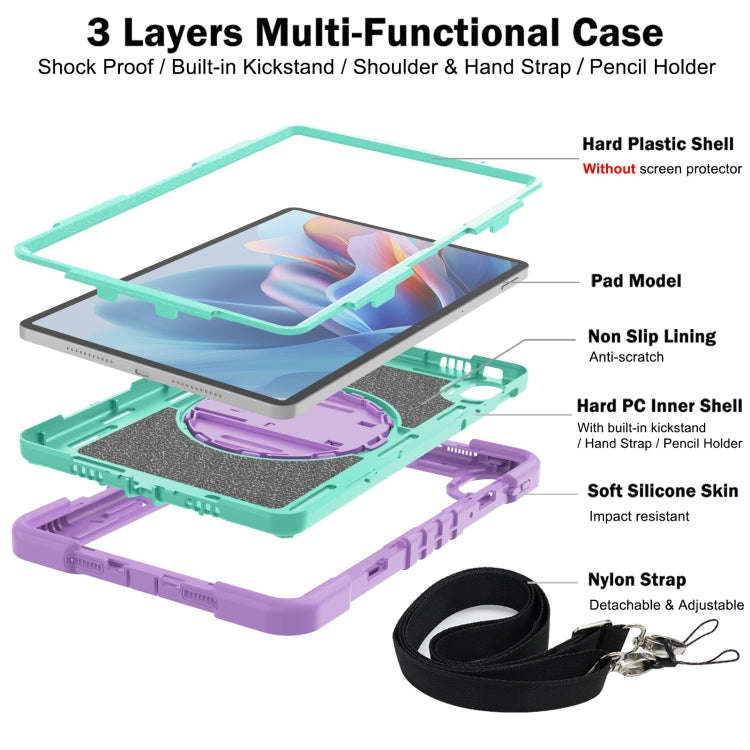 For Huawei MatePad SE 11 360 Degree Rotation PC Contrast Silicone Tablet Case(Purple + Mint Green)