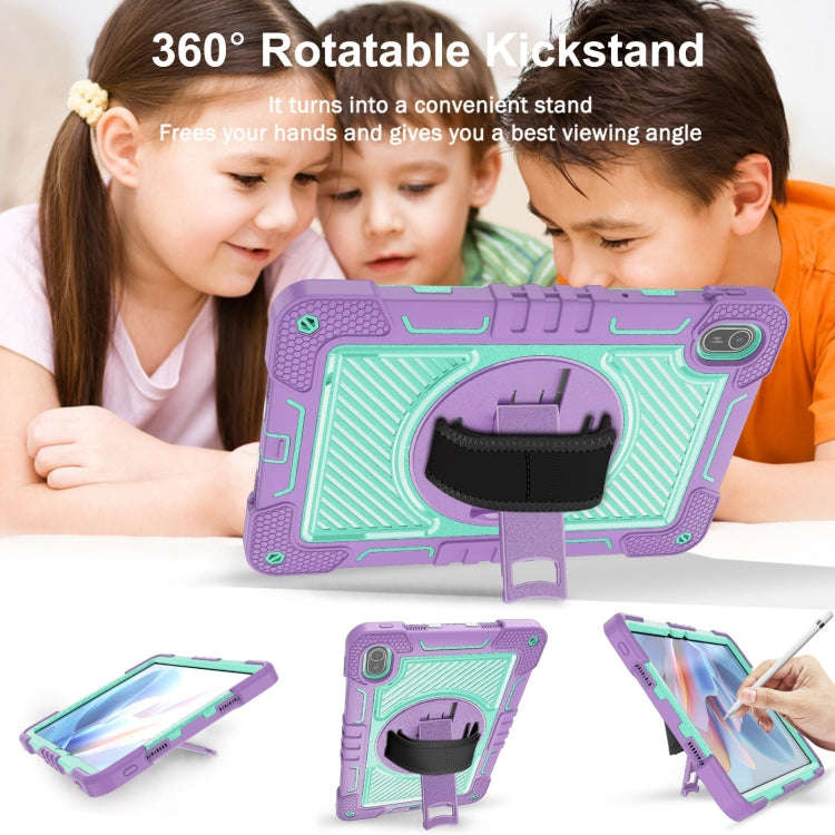 For Huawei MatePad SE 11 360 Degree Rotation PC Contrast Silicone Tablet Case(Purple + Mint Green)