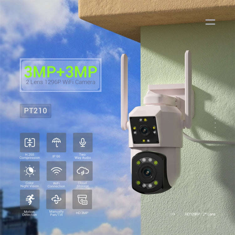 ESCAM PT210 2x3MP Dual Lens Dual Screen Monitor WiFi Camera Support Two-way Voice & Motion Detect...
