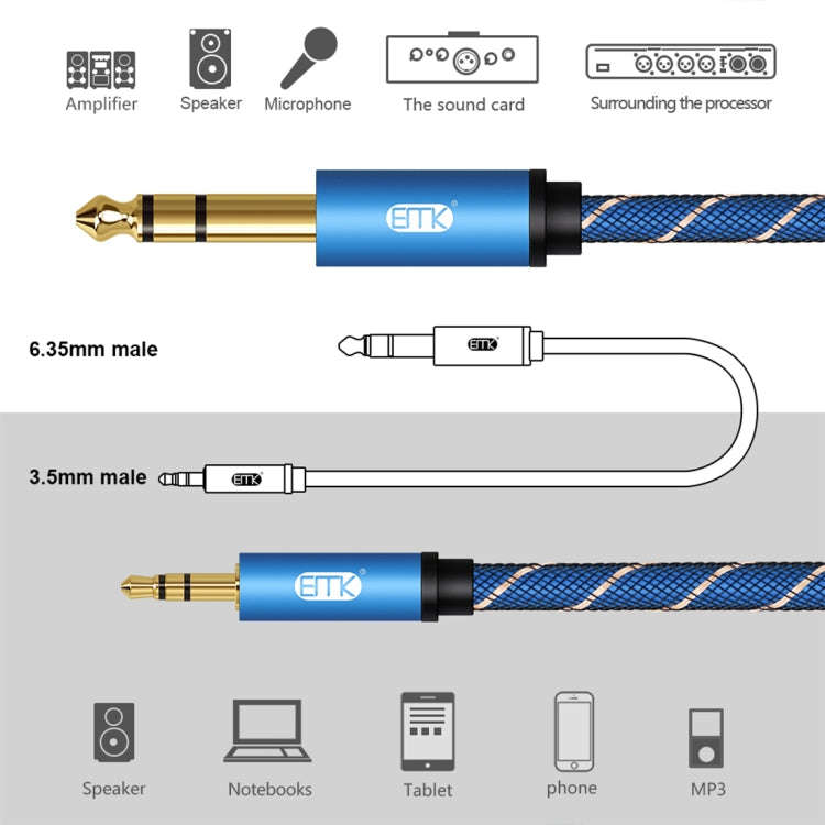 EMK 3.5mm Jack Male to 6.35mm Jack Male Gold Plated Connector Nylon Braid AUX Cable for Computer ...
