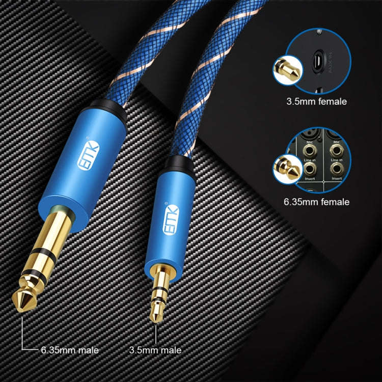 EMK 3.5mm Jack Male to 6.35mm Jack Male Gold Plated Connector Nylon Braid AUX Cable for Computer ...